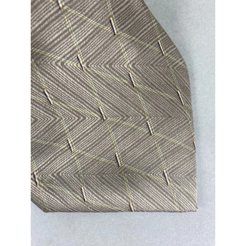 Graham & Lockwood Mens Tie Taupe Brown Gold Silk Geometric Chevron 58x4